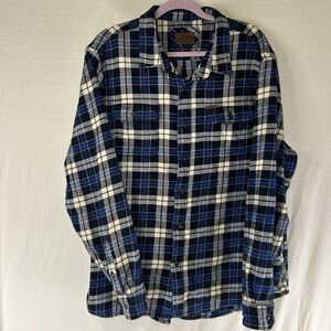 Orvis Flannel Shacket Shirt Jacket Men’s XXL Blue Plaid Pockets Thick Heavy